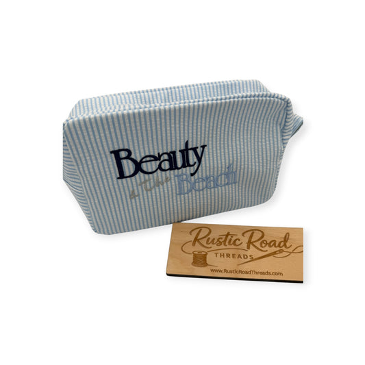 Beauty & The Beach Embroidered Seersucker Makeup Bag
